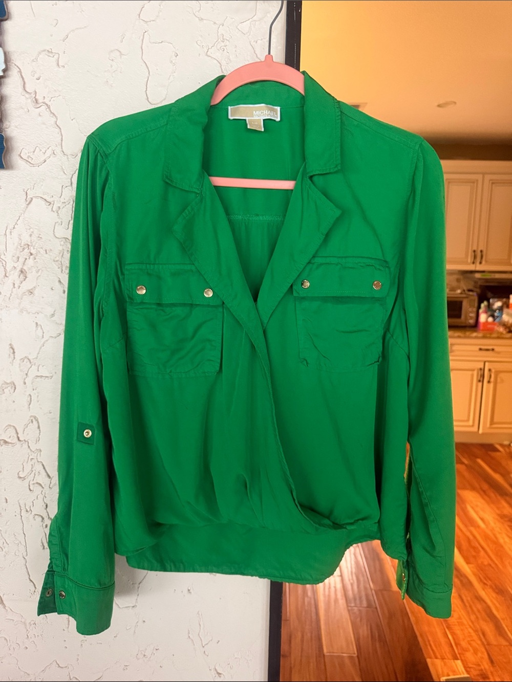 Michael Kors Vibrant Green Button-Front Utility Top